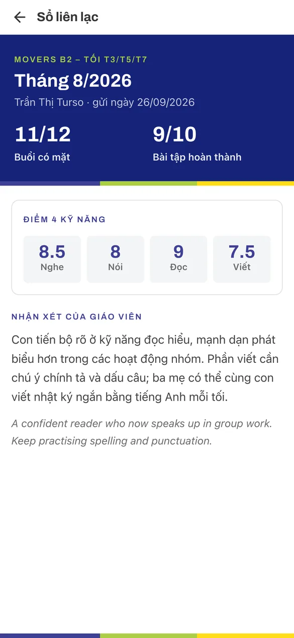 Sổ liên lạc hằng tháng