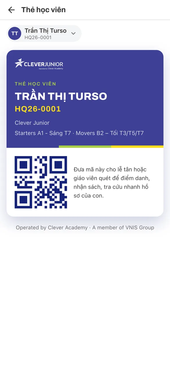 Thẻ học viên có mã QR
